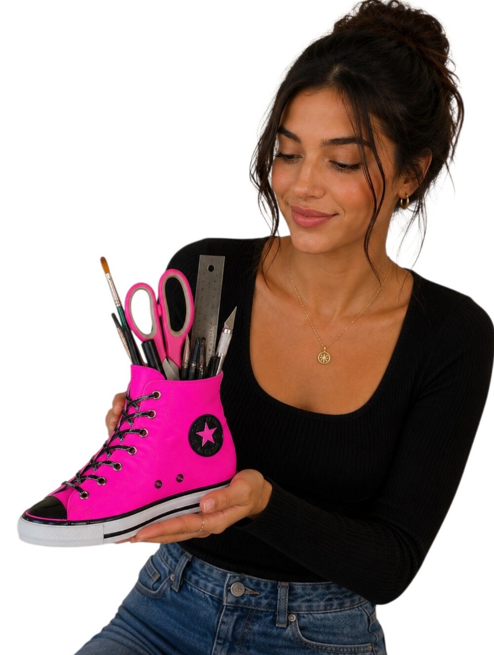 Handmade 3D Printed Pink Sneaker Pencil Holder Desk Organizer Decor